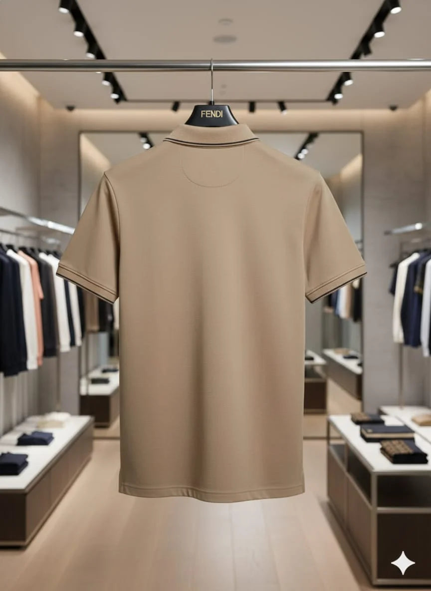 FENDI || Men's Bag Bugs Eyes Polo Shirt – Contrast Tipped Piqué Cotton