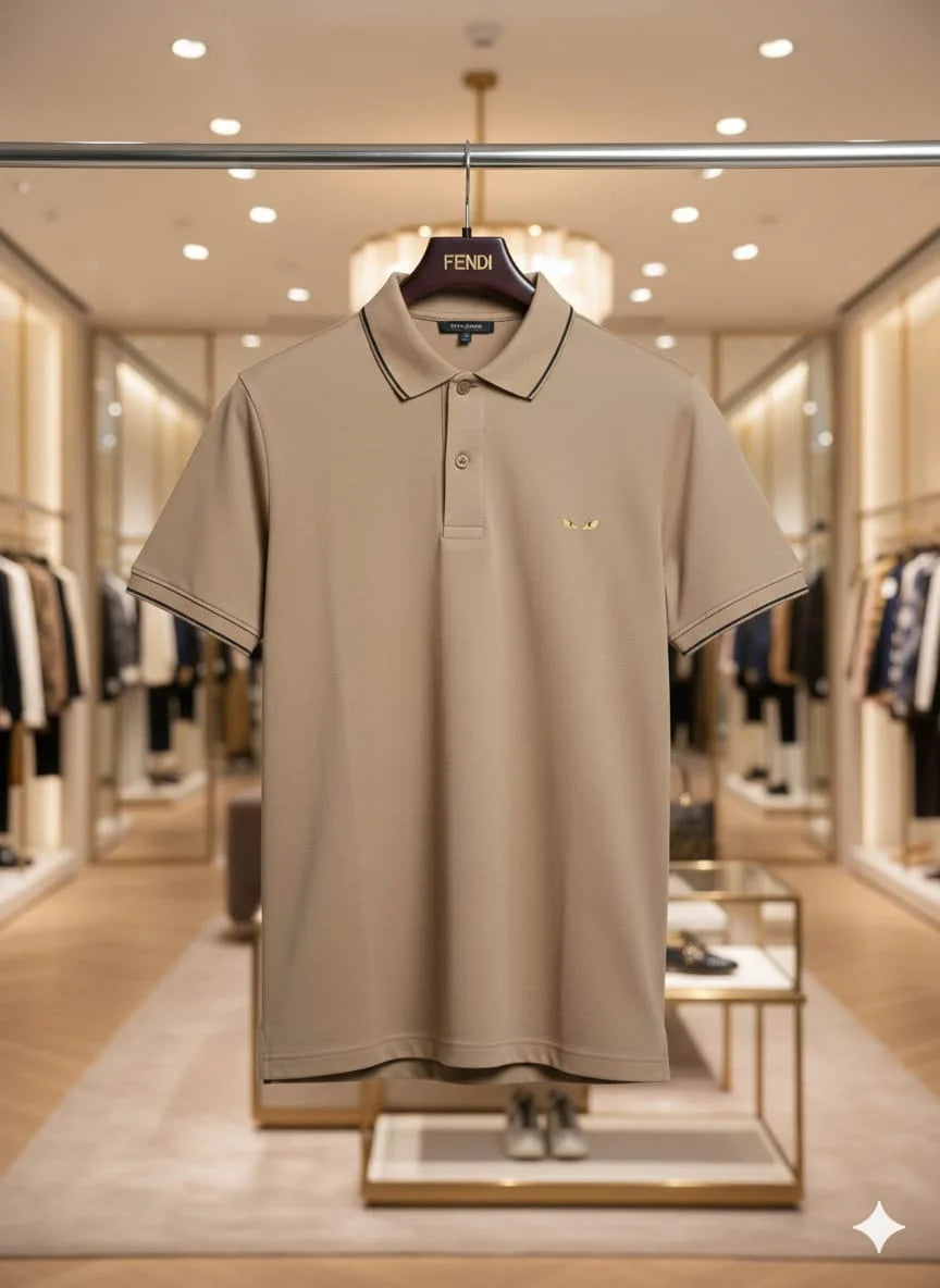 FENDI || Men's Bag Bugs Eyes Polo Shirt – Contrast Tipped Piqué Cotton