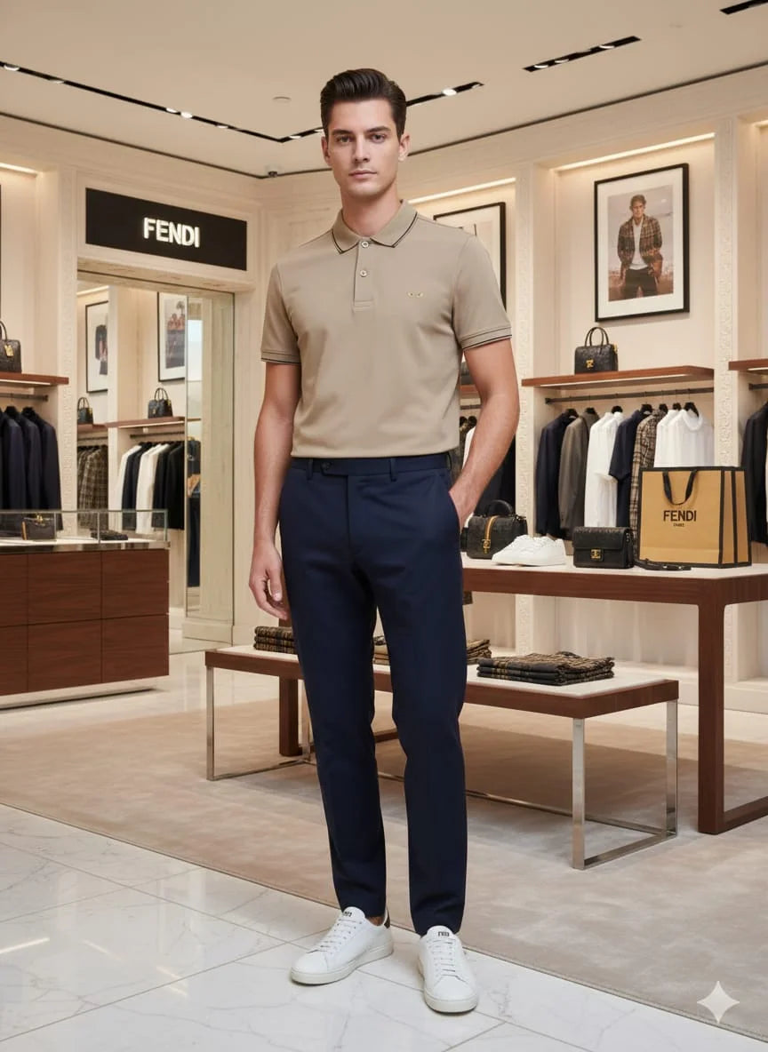 FENDI || Men's Bag Bugs Eyes Polo Shirt – Contrast Tipped Piqué Cotton