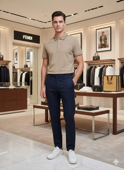 FENDI || Men's Bag Bugs Eyes Polo Shirt – Contrast Tipped Piqué Cotton