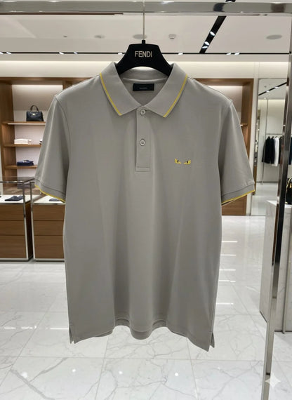 FENDI || Men's Bag Bugs Eyes Polo Shirt – Contrast Tipped Piqué Cotton