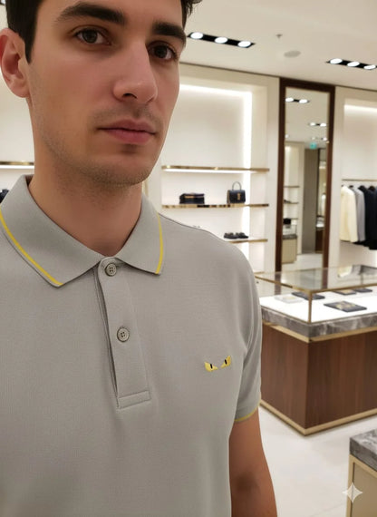 FENDI || Men's Bag Bugs Eyes Polo Shirt – Contrast Tipped Piqué Cotton