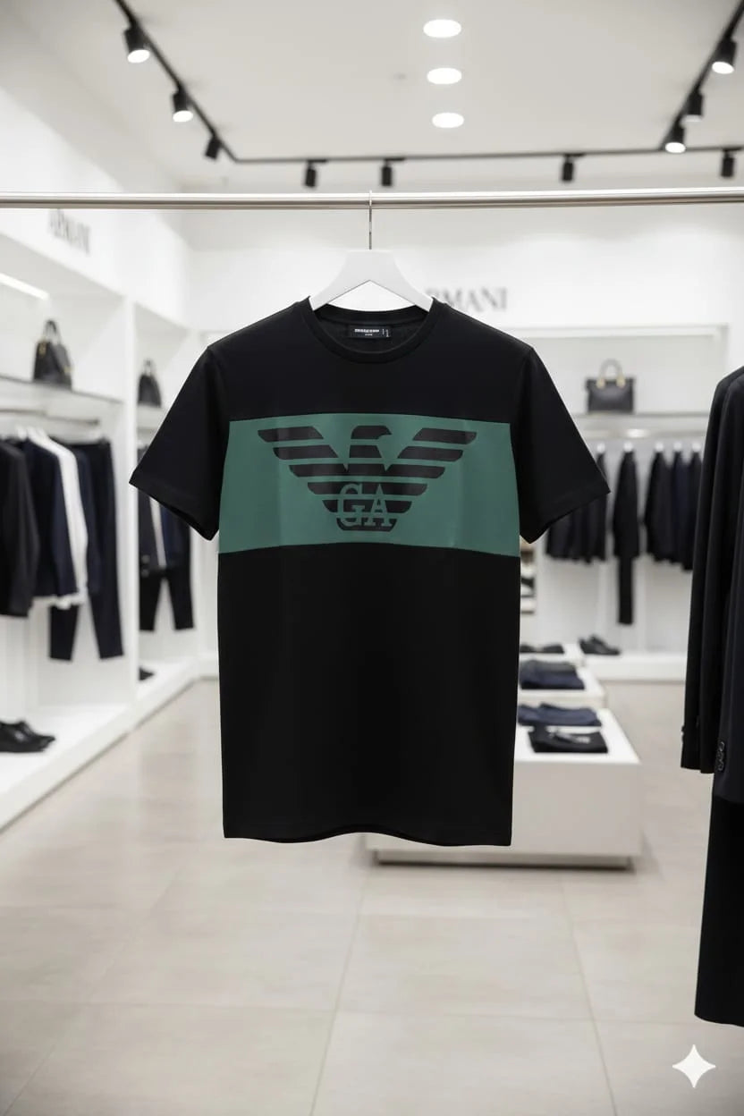 GIO*GIO ARM*NI || Men’s Eagle Logo Color-Block T-Shirt – Premium Slim Fit Crew Neck