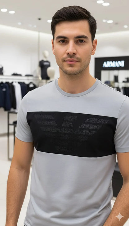 GIO*GIO ARM*NI || Men’s Eagle Logo Color-Block T-Shirt – Premium Slim Fit Crew Neck