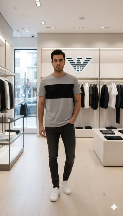 GIO*GIO ARM*NI || Men’s Eagle Logo Color-Block T-Shirt – Premium Slim Fit Crew Neck