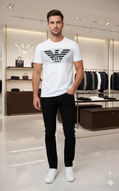 GIO*GIO ARM*NI || Men’s Eagle Logo Color-Block T-Shirt – Premium Slim Fit Crew Neck