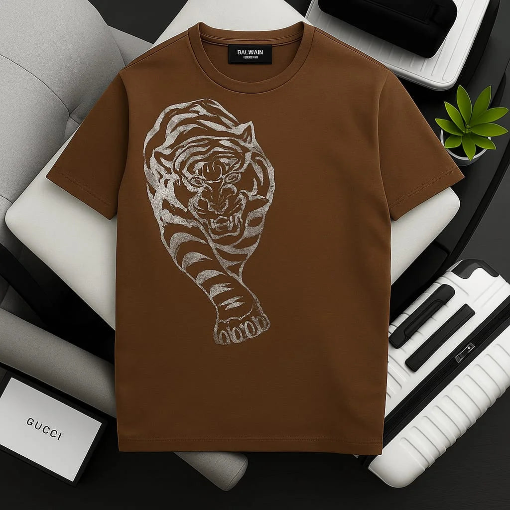 Balmain || Men's Rhinestone Tiger Graphic T-Shirt - Luxury Slim Fit Cotton Tee