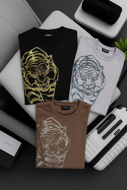 Balmain || Men's Rhinestone Tiger Graphic T-Shirt - Luxury Slim Fit Cotton Tee