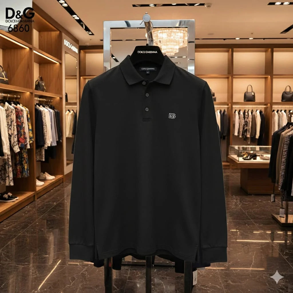 DOLCE & GABBANA || Men’s Long-Sleeve Piqué Polo Shirt – Slim Fit Embroidered DG Logo