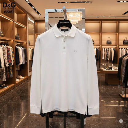 DOLCE & GABBANA || Men’s Long-Sleeve Piqué Polo Shirt – Slim Fit Embroidered DG Logo