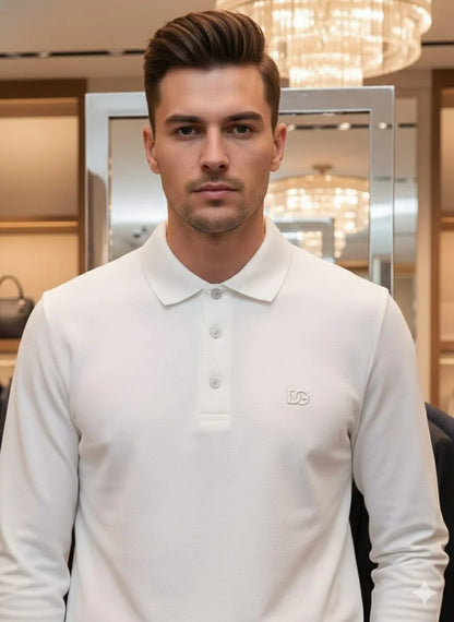 DOLCE & GABBANA || Men’s Long-Sleeve Piqué Polo Shirt – Slim Fit Embroidered DG Logo
