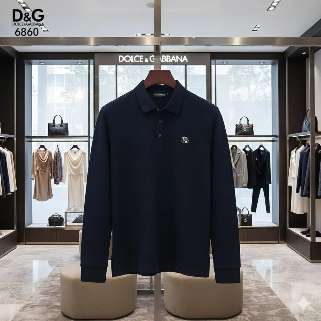 DOLCE & GABBANA || Men’s Long-Sleeve Piqué Polo Shirt – Slim Fit Embroidered DG Logo