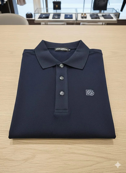 DOLCE & GABBANA || Men’s Long-Sleeve Piqué Polo Shirt – Slim Fit Embroidered DG Logo