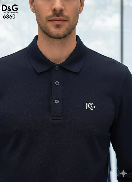 DOLCE & GABBANA || Men’s Long-Sleeve Piqué Polo Shirt – Slim Fit Embroidered DG Logo