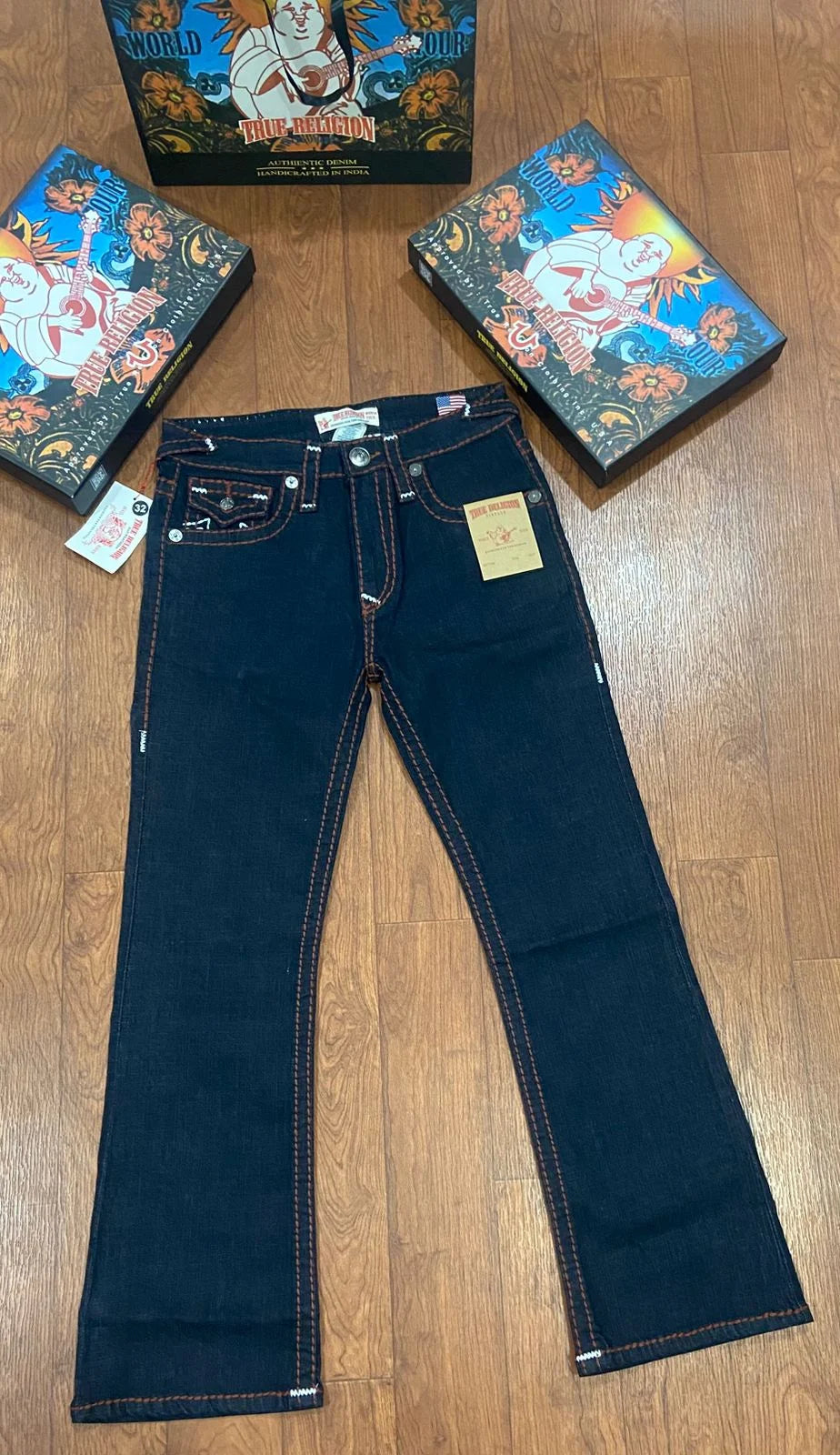 TRUE RELIGION || Men's Ricky Straight Leg Jeans – Dark Indigo with Paisley Monogram Horseshoe Stitch