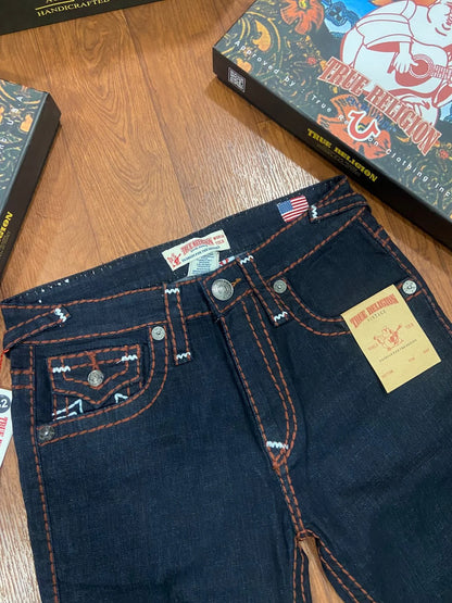 TRUE RELIGION || Men's Ricky Straight Leg Jeans – Dark Indigo with Paisley Monogram Horseshoe Stitch