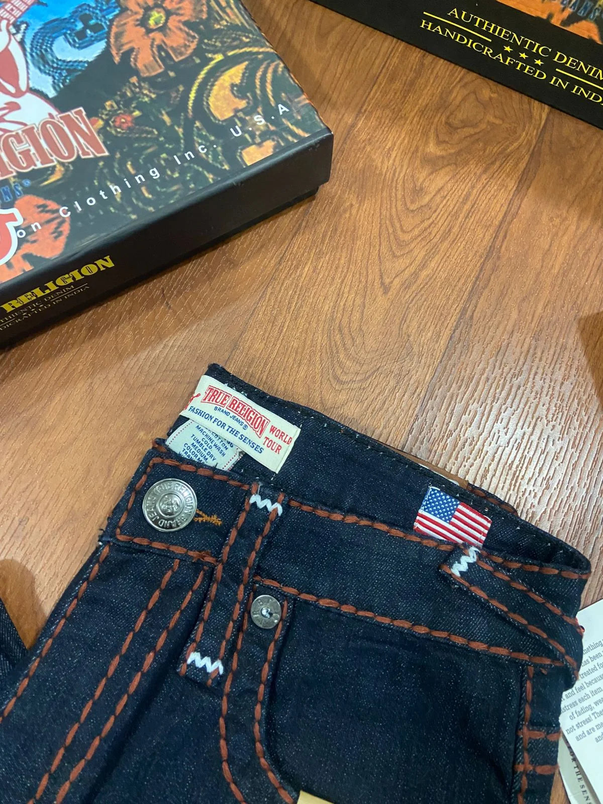 TRUE RELIGION || Men's Ricky Straight Leg Jeans – Dark Indigo with Paisley Monogram Horseshoe Stitch