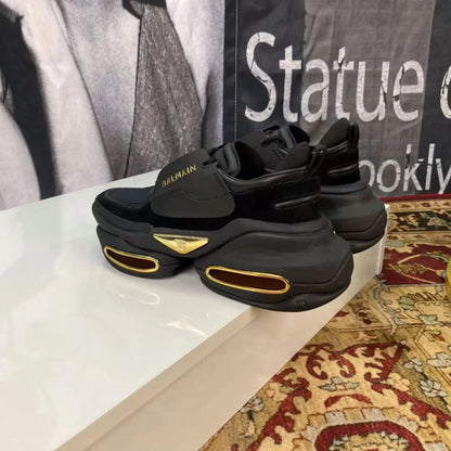 BALMAIN || Unicorn Low-Top Neoprene and Leather Sneakers – Black & Gold