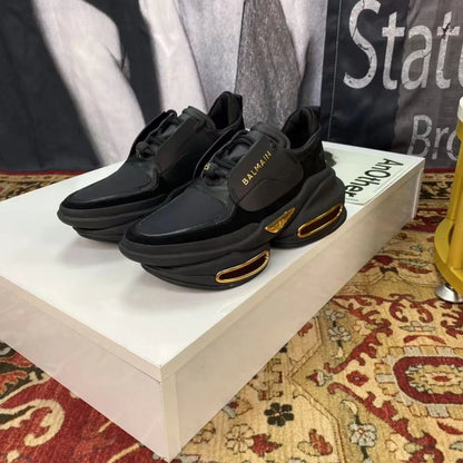 BALMAIN || Unicorn Low-Top Neoprene and Leather Sneakers – Black & Gold