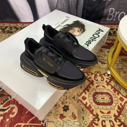 BALMAIN || Unicorn Low-Top Neoprene and Leather Sneakers – Black & Gold