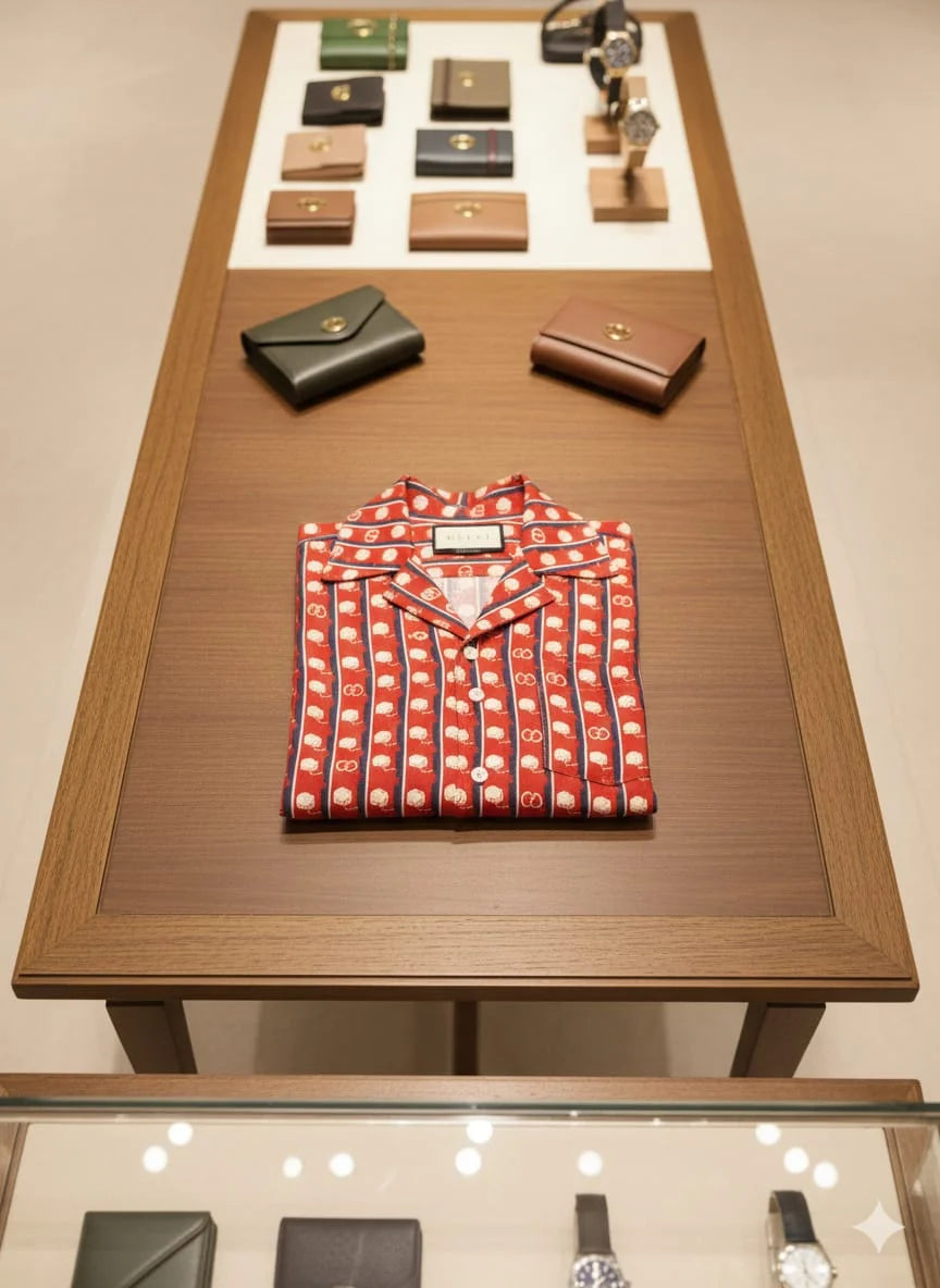 GUCCI || Men’s GG Floral Stripe Print Silk-Cotton Bowling Shirt – Red/Blue