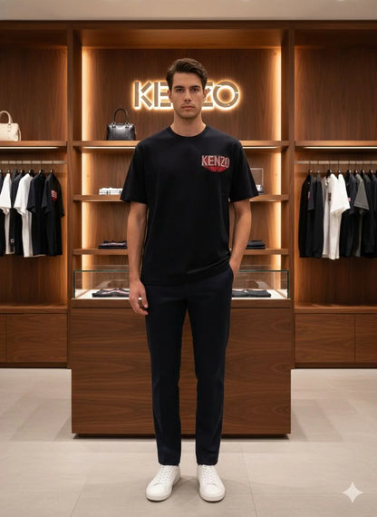 KENZO || Paris Men’s Embroidered Logo T-Shirt – Black Classic Fit Cotton Tee