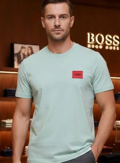 HUGO BOSS || Menswear Slim-Fit Cotton T-Shirt with Signature Red Logo Patch