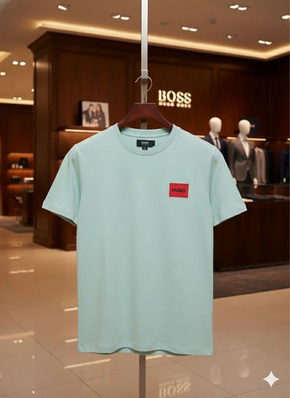 HUGO BOSS || Menswear Slim-Fit Cotton T-Shirt with Signature Red Logo Patch