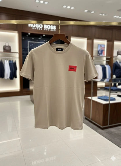 HUGO BOSS || Menswear Slim-Fit Cotton T-Shirt with Signature Red Logo Patch