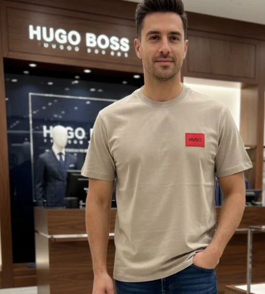 HUGO BOSS || Menswear Slim-Fit Cotton T-Shirt with Signature Red Logo Patch