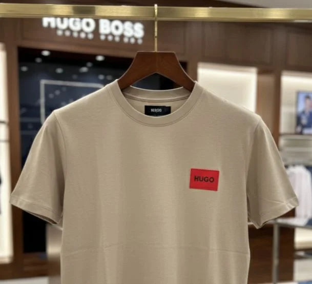 HUGO BOSS || Menswear Slim-Fit Cotton T-Shirt with Signature Red Logo Patch