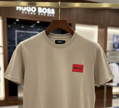 HUGO BOSS || Menswear Slim-Fit Cotton T-Shirt with Signature Red Logo Patch