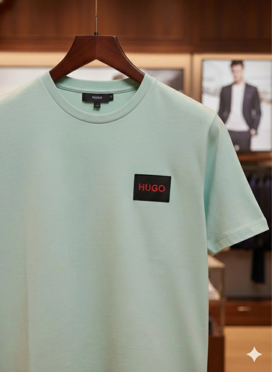 HUGO BOSS || Men's Cotton Jersey T-Shirt – Signature Red Logo Patch Crew Neck