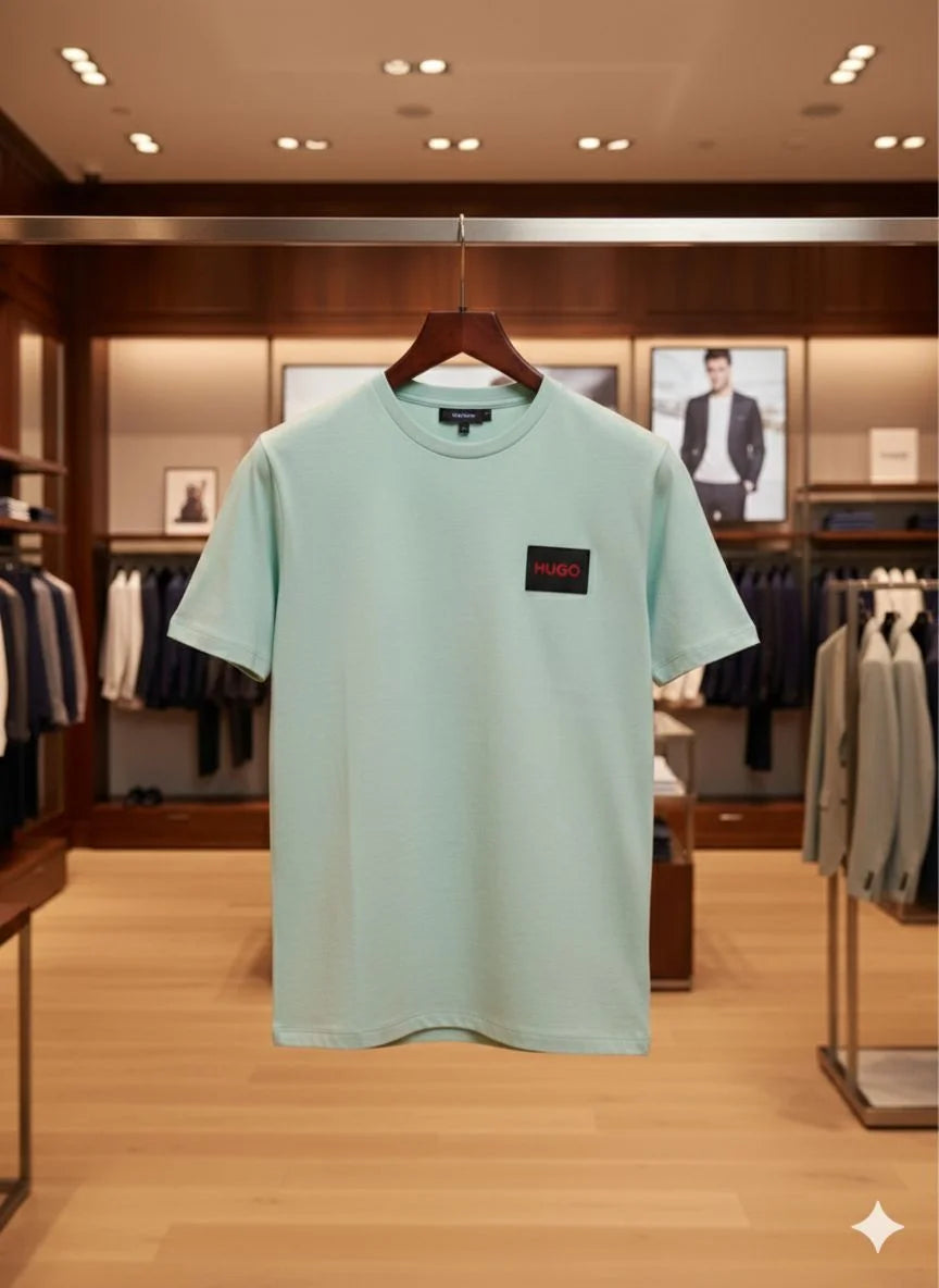 HUGO BOSS || Men's Cotton Jersey T-Shirt – Signature Red Logo Patch Crew Neck