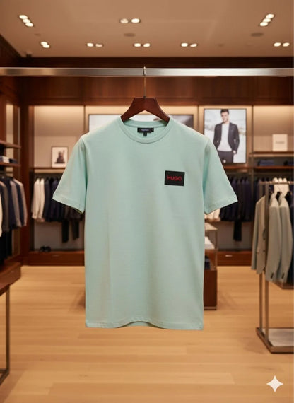 HUGO BOSS || Men's Cotton Jersey T-Shirt – Signature Red Logo Patch Crew Neck