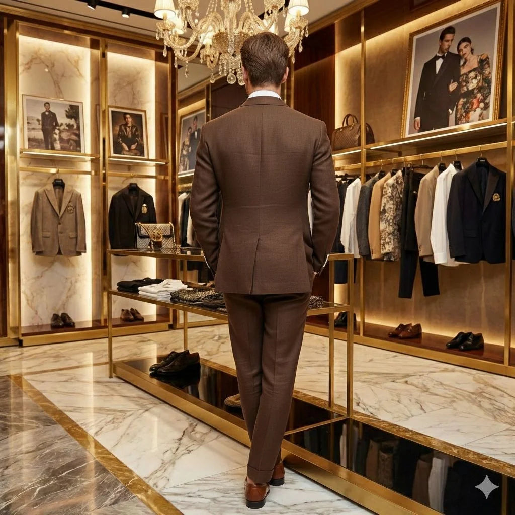 DOLCE & GABBANA || Men's Brown Double-Breasted Crest Blazer – Slim Fit Luxury Tailoring