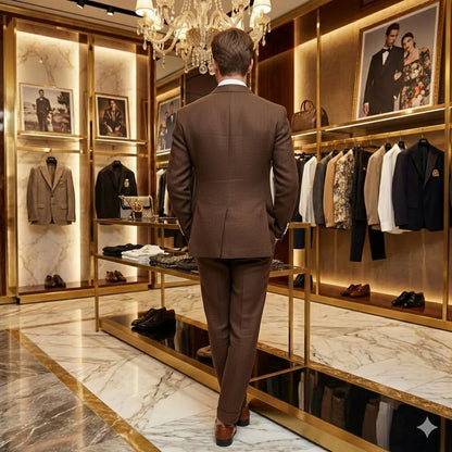 DOLCE & GABBANA || Men's Brown Double-Breasted Crest Blazer – Slim Fit Luxury Tailoring