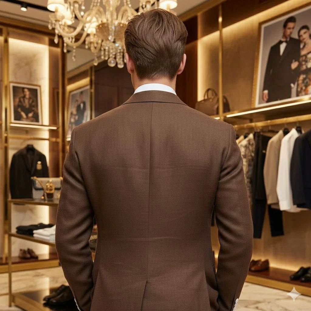 DOLCE & GABBANA || Men's Brown Double-Breasted Crest Blazer – Slim Fit Luxury Tailoring