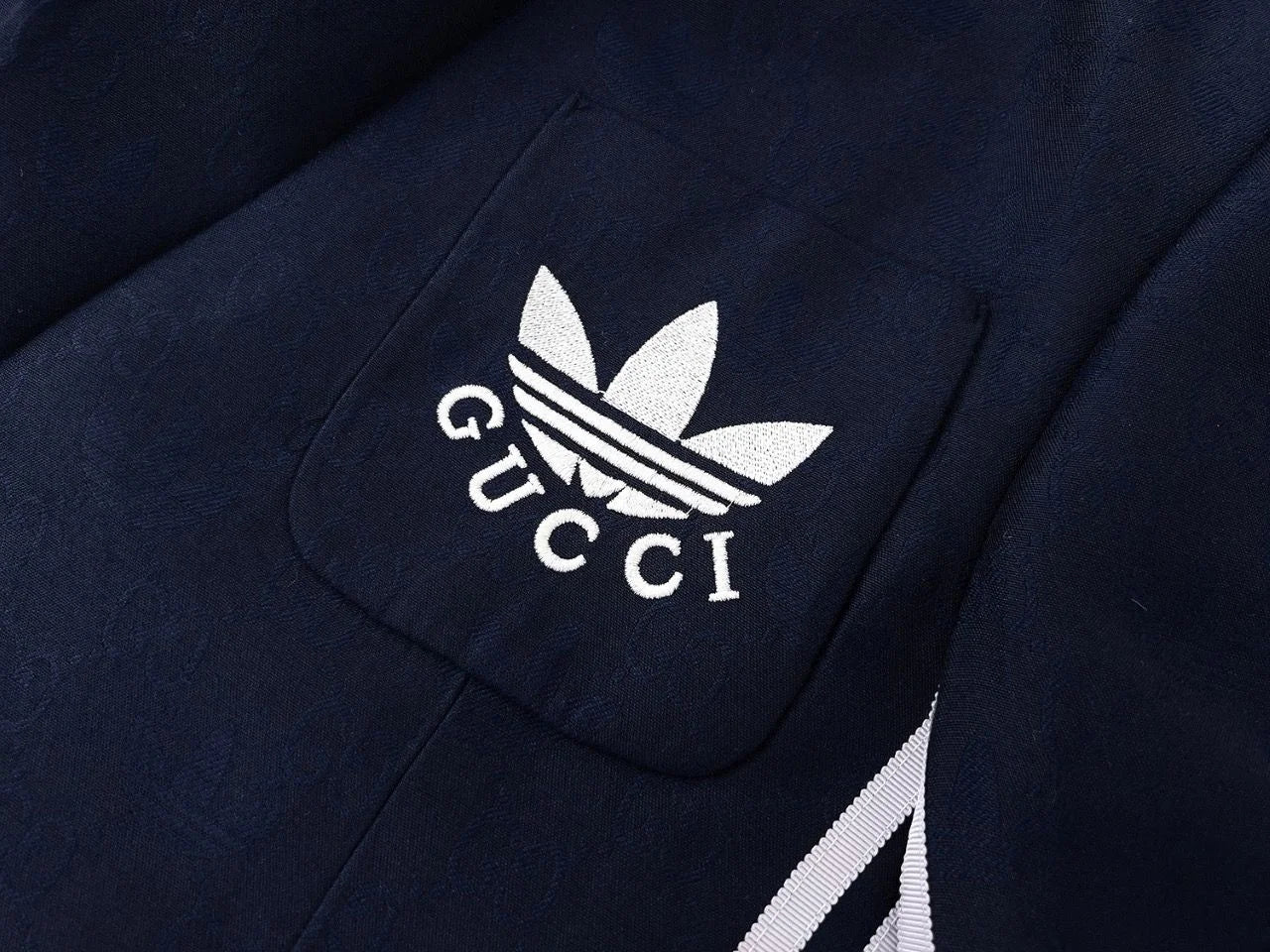 Adidas x Gucci || Double-Breasted Mohair Wool Blazer in Navy Blue/Cream