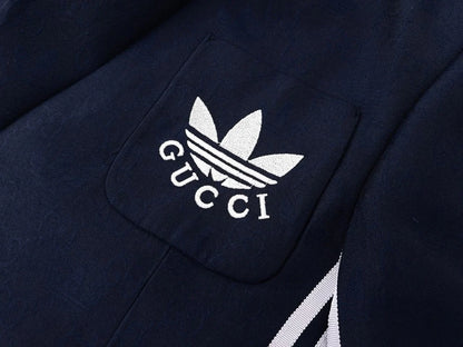 Adidas x Gucci || Double-Breasted Mohair Wool Blazer in Navy Blue/Cream