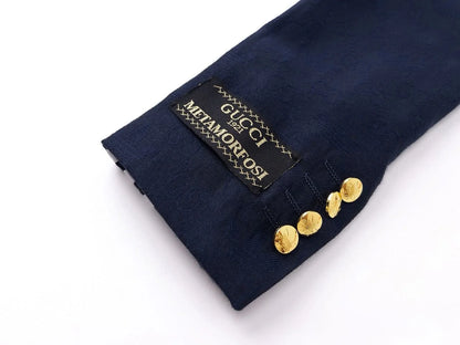 Adidas x Gucci || Double-Breasted Mohair Wool Blazer in Navy Blue/Cream