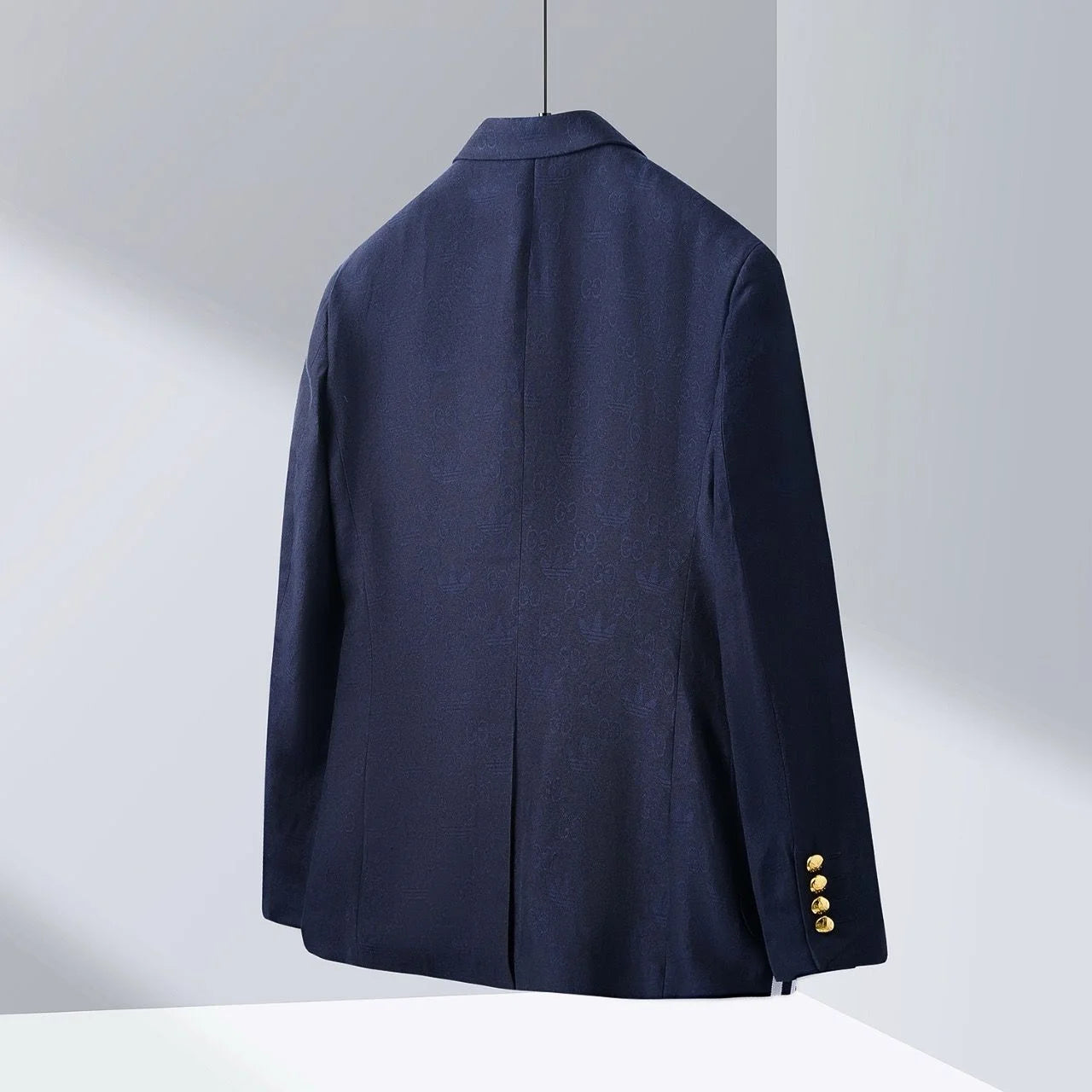 Adidas x Gucci || Double-Breasted Mohair Wool Blazer in Navy Blue/Cream