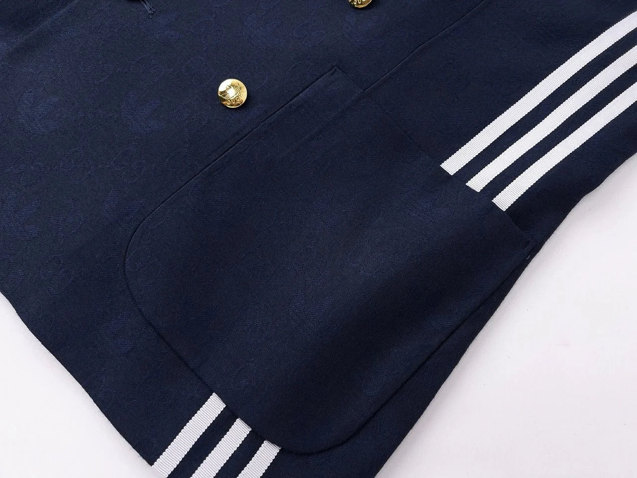 Adidas x Gucci || Double-Breasted Mohair Wool Blazer in Navy Blue/Cream