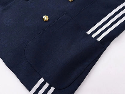 Adidas x Gucci || Double-Breasted Mohair Wool Blazer in Navy Blue/Cream