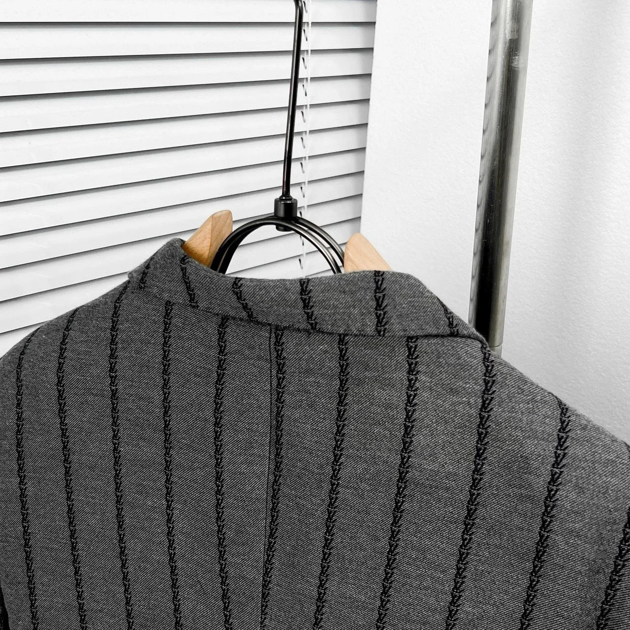 LOUIS VUITTON || Embroidered Monogram Pinstripe Blazer – Grey Wool Blend Tailored Jacket