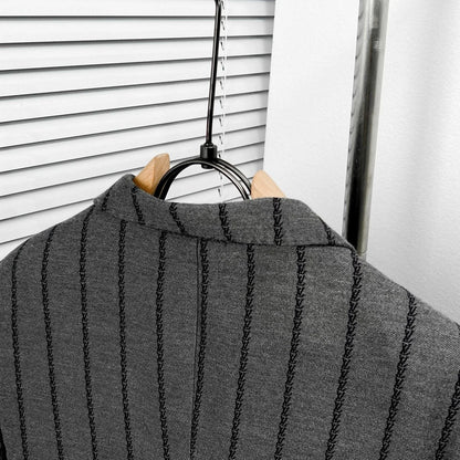 LOUIS VUITTON || Embroidered Monogram Pinstripe Blazer – Grey Wool Blend Tailored Jacket