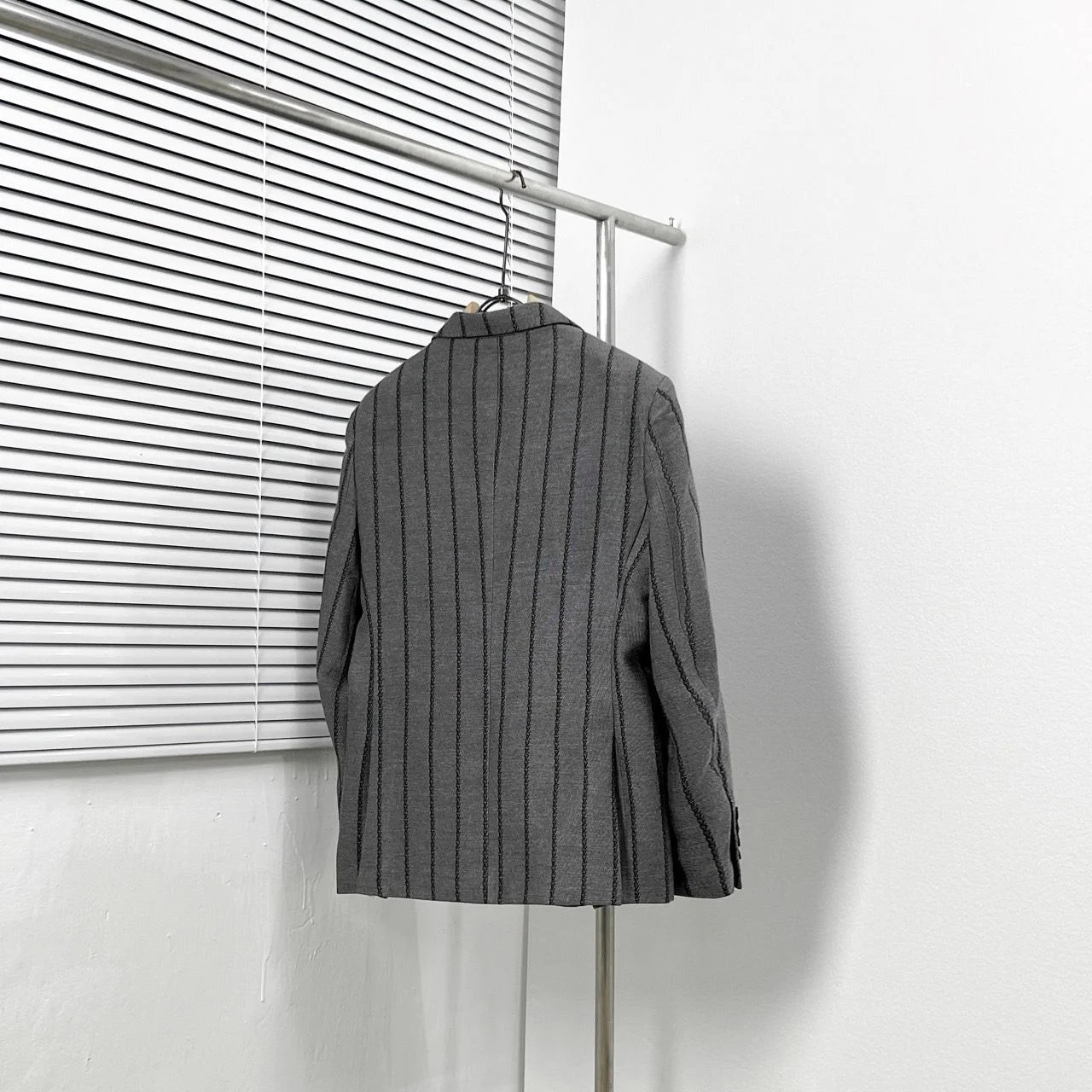 LOUIS VUITTON || Embroidered Monogram Pinstripe Blazer – Grey Wool Blend Tailored Jacket