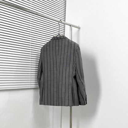 LOUIS VUITTON || Embroidered Monogram Pinstripe Blazer – Grey Wool Blend Tailored Jacket