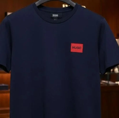 HUGO BOSS || Menswear Slim-Fit Cotton T-Shirt with Signature Red Logo Patch