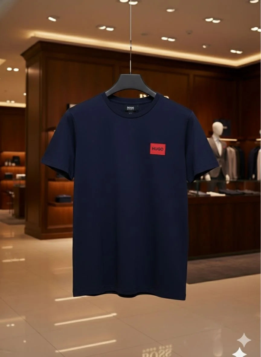 HUGO BOSS || Menswear Slim-Fit Cotton T-Shirt with Signature Red Logo Patch